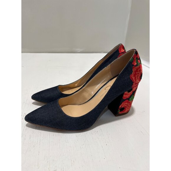 Jessica Simpson‎ Womens Embroidered Denim Block Heels Size 7.5 - Picture 6 of 11